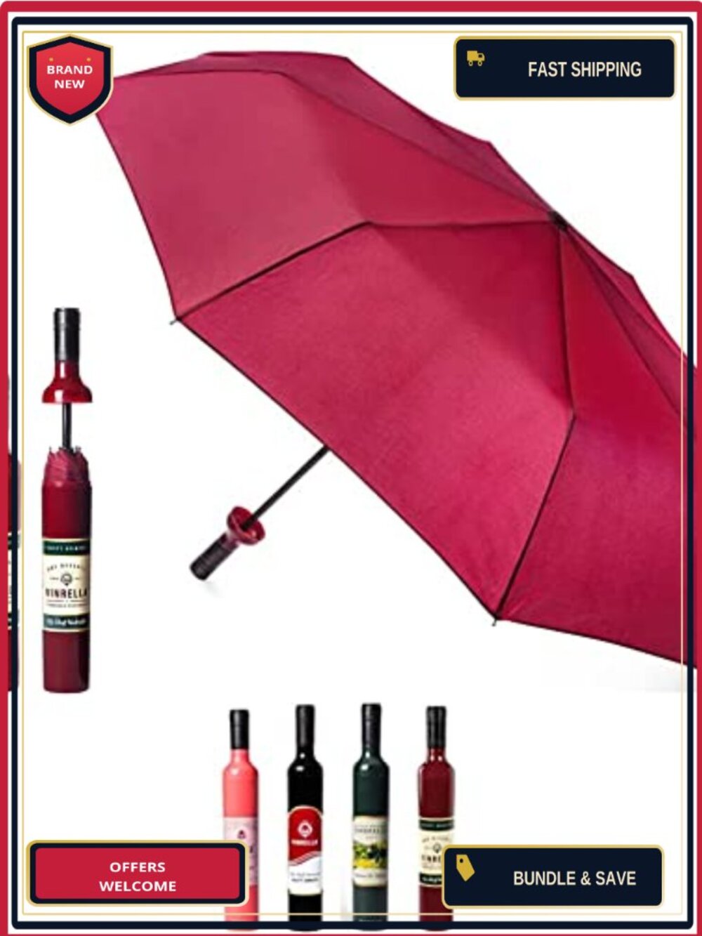 Portable Compact Travel Umbrella, Waterproof Windproof UV Blocker, 38" Canopy